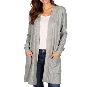 Love Ellie Open-front Gray Cardigan Sweater with Pockets
